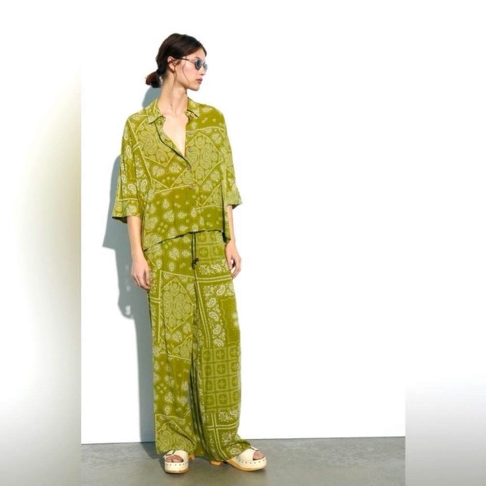 Zara Bandana Print Boxy Set XS Green Beach Resort Vacation Relaxed Lounge